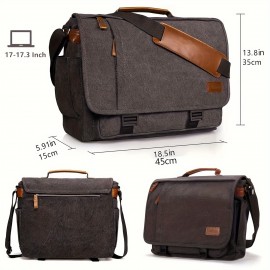 Men's Messenger Bag 17in Waterproof Vintage Canvas Large Capacity Crossbody Shoulder Bag Briefcase Laptop Bag