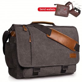 Men's Messenger Bag 17in Waterproof Vintage Canvas Large Capacity Crossbody Shoulder Bag Briefcase Laptop Bag