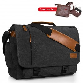 Men's Messenger Bag 17in Waterproof Vintage Canvas Large Capacity Crossbody Shoulder Bag Briefcase Laptop Bag