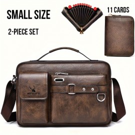 1/2pcs Men's Business Adjustable Strap Sling Bag, Casual PU Leather Shoulder Messenger Bag