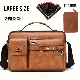 1/2pcs Men's Business Adjustable Strap Sling Bag, Casual PU Leather Shoulder Messenger Bag