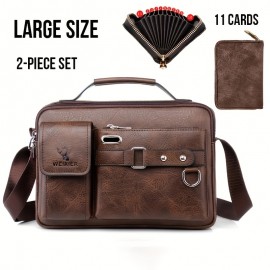 1/2pcs Men's Business Adjustable Strap Sling Bag, Casual PU Leather Shoulder Messenger Bag