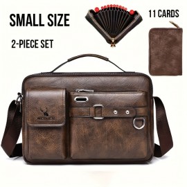 1/2pcs Men's Business Adjustable Strap Sling Bag, Casual PU Leather Shoulder Messenger Bag