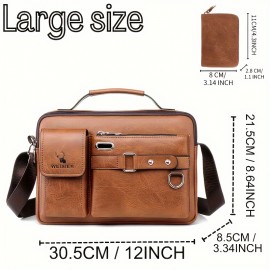 1/2pcs Men's Business Adjustable Strap Sling Bag, Casual PU Leather Shoulder Messenger Bag