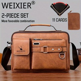 1/2pcs Men's Business Adjustable Strap Sling Bag, Casual PU Leather Shoulder Messenger Bag