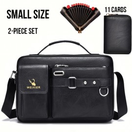 1/2pcs Men's Business Adjustable Strap Sling Bag, Casual PU Leather Shoulder Messenger Bag