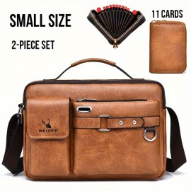 1/2pcs Men's Business Adjustable Strap Sling Bag, Casual PU Leather Shoulder Messenger Bag