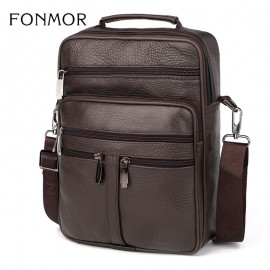 1pc Men's Large Genuine Leather Bag First Layer Cowhide Handheld Messenger Bag Multi Zipper Business Shoulder Tote Bag