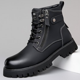 Men's Trendy Solid High Top Boots With Side Zipper, Comfy Non Slip Durable Casual Shoes For Men's Outdoor Activities