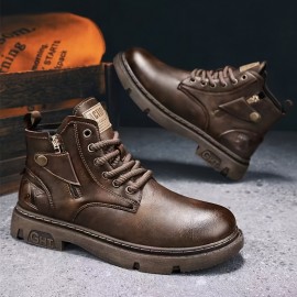 Men's Retro Ankle Boots, Wear-resistant Anti-skid Lace-up Shoes With PU Leather Uppers With PU Leather Uppers For Outdoor, Spring And Autumn