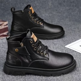 Men's Retro Ankle Boots, Wear-resistant Anti-skid Lace-up Shoes With PU Leather Uppers With PU Leather Uppers For Outdoor, Spring And Autumn