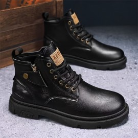 Men's Retro Ankle Boots, Wear-resistant Anti-skid Lace-up Shoes With PU Leather Uppers With PU Leather Uppers For Outdoor, Spring And Autumn