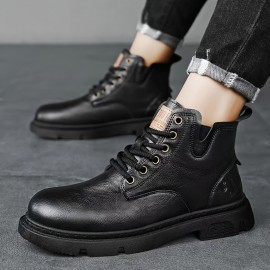 Men's Retro Ankle Boots, Wear-resistant Anti-skid Lace-up Shoes With PU Leather Uppers With PU Leather Uppers For Outdoor, Spring And Autumn