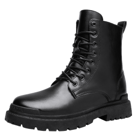 Men's Solid High Top Boots, Classic Non Slip Comfy Lace Up Leather Boots For Men's Winter And Autumn Outdoor Activities