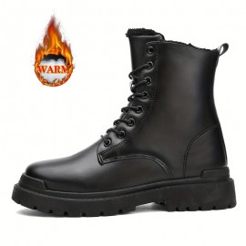 Men's Solid High Top Boots, Classic Non Slip Comfy Lace Up Leather Boots For Men's Winter And Autumn Outdoor Activities