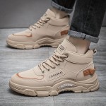 Men's Casual Ankle Boots, Wear-resistant Anti-skid Lace-up Shoes With PU Leather Uppers For Outdoor, Men's Street Footwear