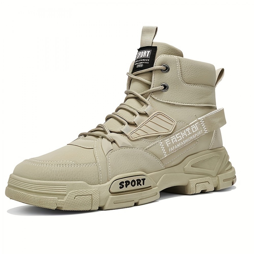 Men's Trendy Tactical High Top Lace Up Boots With Assorted Colors, Casual Outdoor Walking Shoes