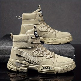 Men's Trendy Tactical High Top Lace Up Boots With Assorted Colors, Casual Outdoor Walking Shoes