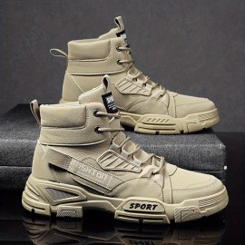 Men's Trendy Tactical High Top Lace Up Boots With Assorted Colors, Casual Outdoor Walking Shoes