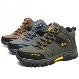 Men's Lace-up Boots, Casual Walking Shoes, High Top Sneakers Men's Boots Outdoor Hiking Shoes Non-Slip Wear-resistant Work Shoes