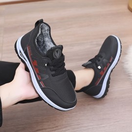 Men's Casual Sneakers, Fuzz Lined Anti-skid Lace-up Woven Shoes For Outdoor Walking Jogging, Winter Shoes