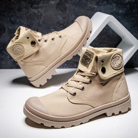 Mens Casual Solid Casual Boots, Lace-Up Round Toe Non-Slip Outdoor Comfortable Simple Style Boots