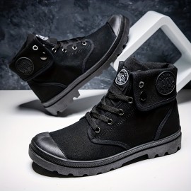 Mens Casual Solid Casual Boots, Lace-Up Round Toe Non-Slip Outdoor Comfortable Simple Style Boots