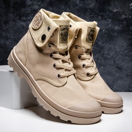 Mens Casual Solid Casual Boots, Lace-Up Round Toe Non-Slip Outdoor Comfortable Simple Style Boots