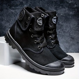 Mens Casual Solid Casual Boots, Lace-Up Round Toe Non-Slip Outdoor Comfortable Simple Style Boots