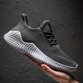 Men's Trendy Solid High Top Woven Knit Breathable Sneakers, Comfy Non Slip Lace Up Soft Sole Shoes For Men's Outdoor Activities