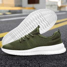 Men's Casual Solid Color Breathable Mesh Shoes, Outdoor Anti-skid Lace-up Walking Sneakers