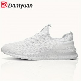 Men's Casual Solid Color Breathable Mesh Shoes, Outdoor Anti-skid Lace-up Walking Sneakers