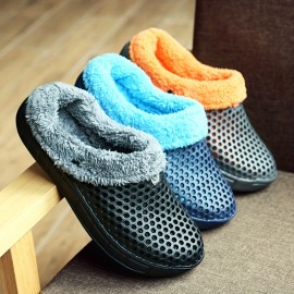 Men's Fashion Clogs, Slip-on Closed Toe Sandals, Soft Sole Walking Shoes With Fuzzy Lining, Outdoor Garden Shoe For Autumn And Winter