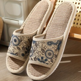 Men's Open Toe Cozy Patterned House Slippers Anti-skid Slip-on Shoes Quiet Slippers Indoor For Spring Fall