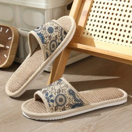 Men's Open Toe Cozy Patterned House Slippers Anti-skid Slip-on Shoes Quiet Slippers Indoor For Spring Fall