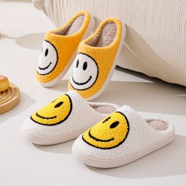 Smiling Face Design Soft Plush Cozy House Slippers Anti-skid Slip-on Shoes Indoor For Men And Women Winter Shoes