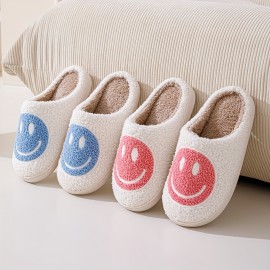 Smiling Face Design Soft Plush Cozy House Slippers Anti-skid Slip-on Shoes Indoor For Men And Women Winter Shoes