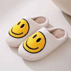 Smiling Face Design Soft Plush Cozy House Slippers Anti-skid Slip-on Shoes Indoor For Men And Women Winter Shoes