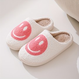 Smiling Face Design Soft Plush Cozy House Slippers Anti-skid Slip-on Shoes Indoor For Men And Women Winter Shoes