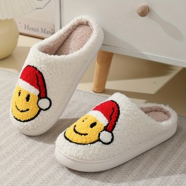 Smiling Face Design Soft Plush Cozy House Slippers Anti-skid Slip-on Shoes Indoor For Men And Women Winter Shoes