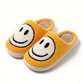 Smiling Face Design Soft Plush Cozy House Slippers Anti-skid Slip-on Shoes Indoor For Men And Women Winter Shoes