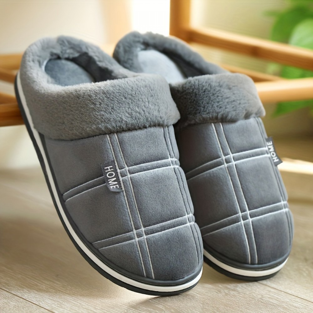 Men's Warm Plush Comfortable Slippers Fuzzy Comfy Non-Slip Slides Casual Sandals For Indoor Bedroom, Winter