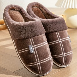 Men's Warm Plush Comfortable Slippers Fuzzy Comfy Non-Slip Slides Casual Sandals For Indoor Bedroom, Winter