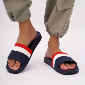 Men's Trendy Striped Open Toe Slides, Breathable Anti-skid Quick-drying Summer Beach Slides For Indoor Outdoor Walking