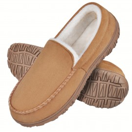 Moccasins Slippers for Men Soft Memory Foam Bedroom House Shoes Fleece Warm Non-Slip Indoor Outdoor Slippers