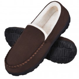 Moccasins Slippers for Men Soft Memory Foam Bedroom House Shoes Fleece Warm Non-Slip Indoor Outdoor Slippers