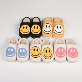 Smiling Face Home Slippers Soft Plush Cozy House Slippers Anti-skid Slip-on Shoes Indoor For Men Winter Shoes