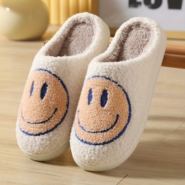 Smiling Face Home Slippers Soft Plush Cozy House Slippers Anti-skid Slip-on Shoes Indoor For Men Winter Shoes