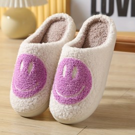 Smiling Face Home Slippers Soft Plush Cozy House Slippers Anti-skid Slip-on Shoes Indoor For Men Winter Shoes