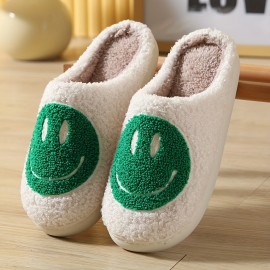 Smiling Face Home Slippers Soft Plush Cozy House Slippers Anti-skid Slip-on Shoes Indoor For Men Winter Shoes